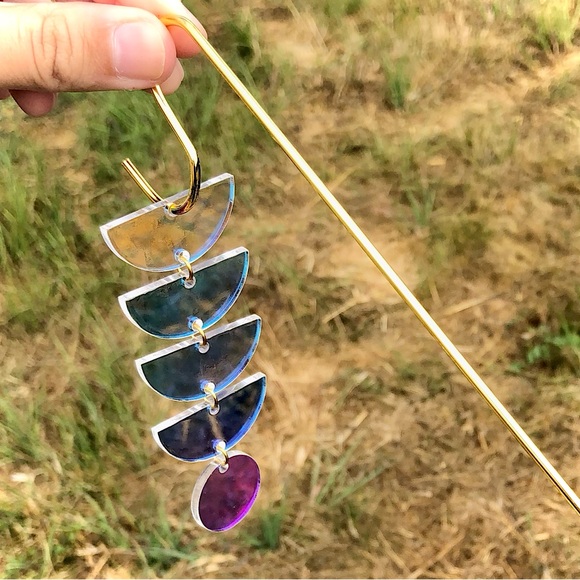 Iridescent and Gold Moon Phase Plant Stake - Picture 4 of 7